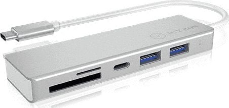 Hub raidsonic IcyBox 3-Port Hub USB tip C (tip C 2x si 1x tip A), cititor de carduri