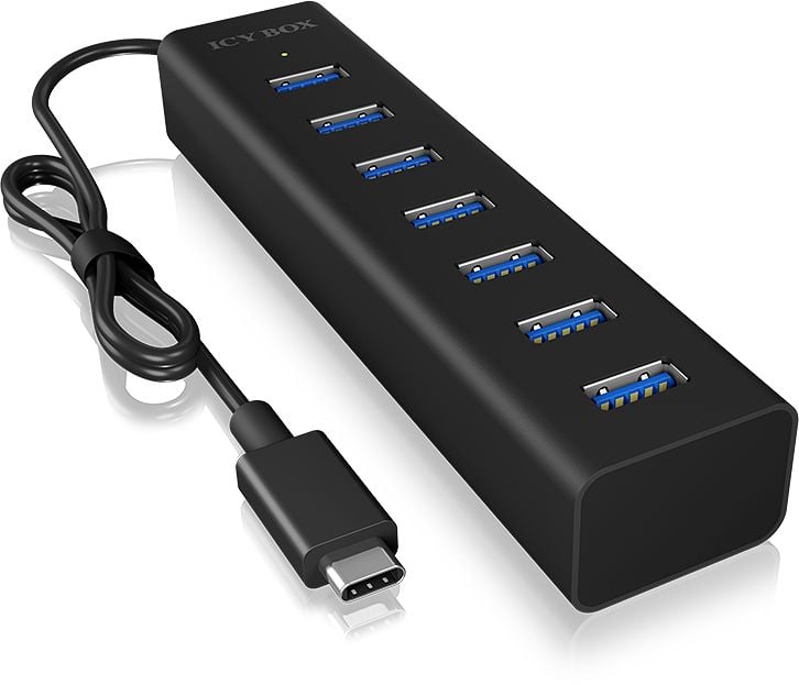 HUB USB C RaidSonic, IB-HUB1700-C3, 7 porturi USB 3.0 Typ A, Negru