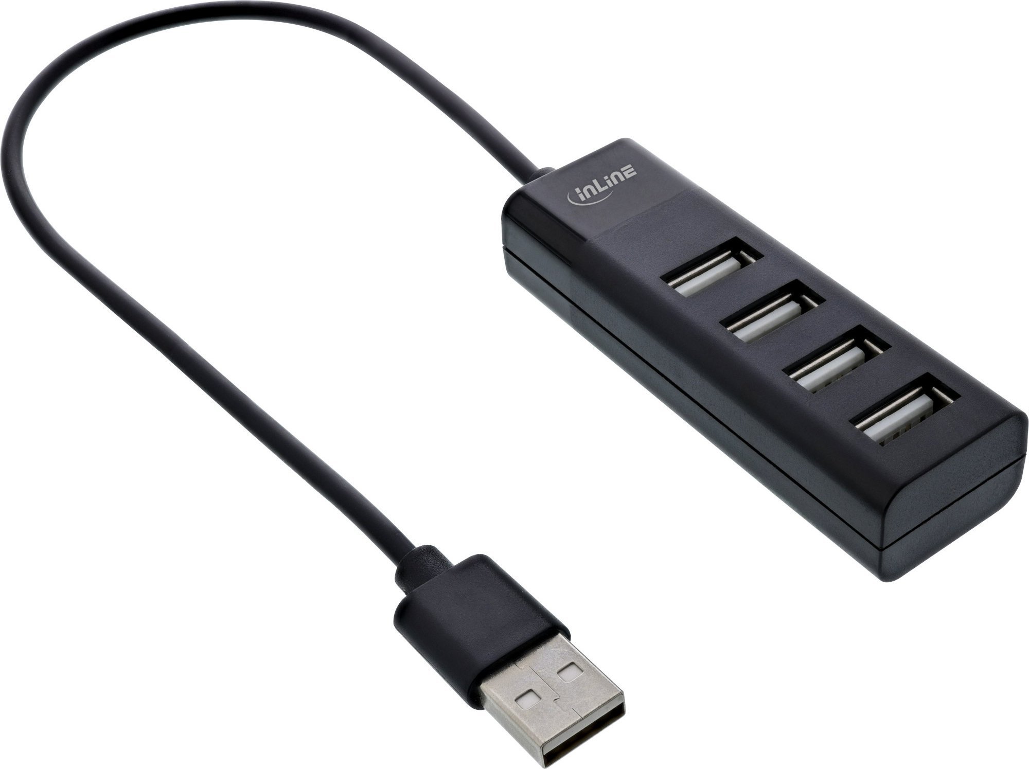 HUB USB InLine® InLine® USB 2.0 Hub cu 4 porturi, tip A tată la 4x Type-A mamă, negru, 30 cm, design subțire