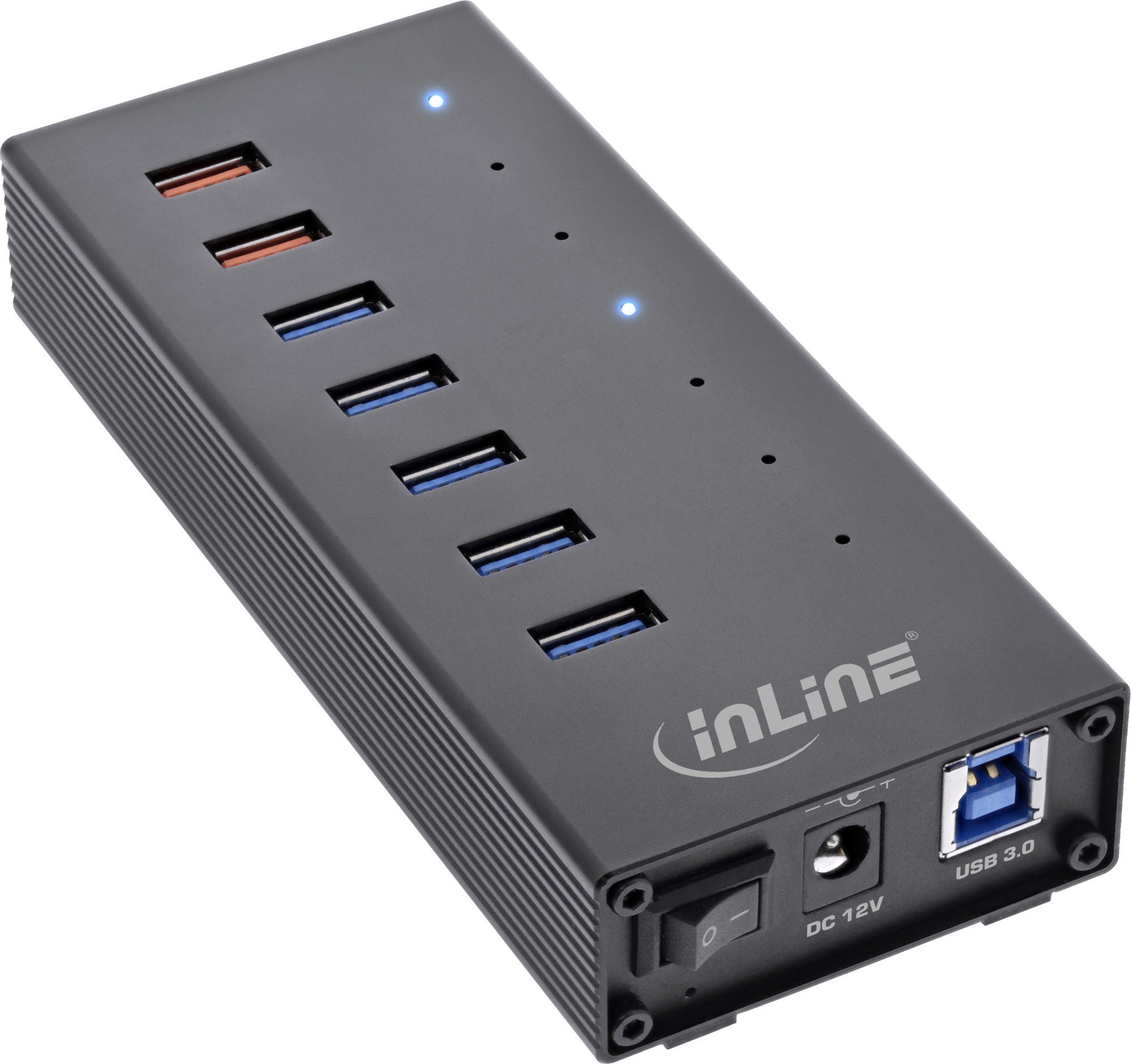 HUB USB InLine InLine® USB 3.2 Gen.1 7 porturi Carcasă din aluminiu pentru hub cu sursă de alimentare de 2,5 A negru