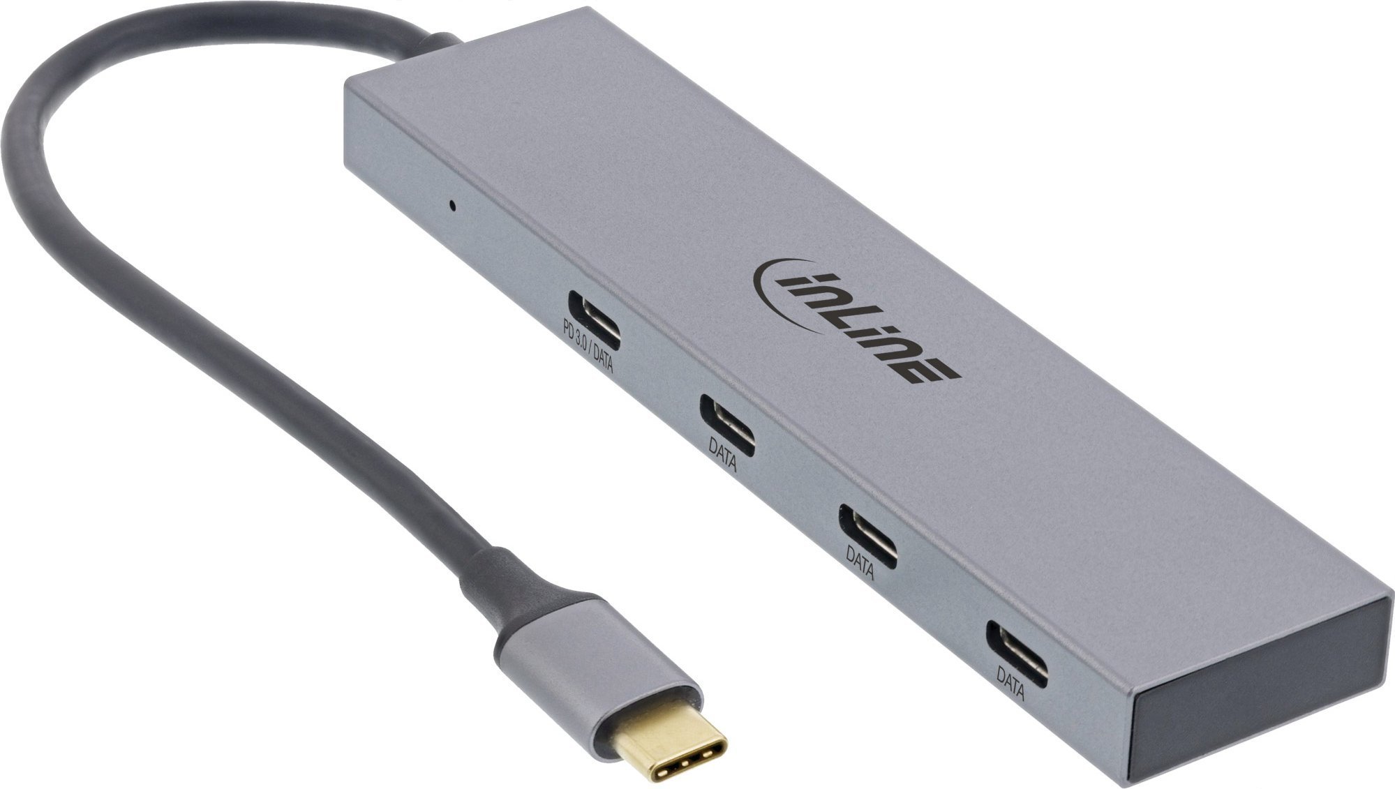 HUB USB InLine InLine® USB 3.2 Gen.2 Hub, USB Type-C la 4 porturi Type-C (putere cu 1 port până la 100 W), OTG, carcasă din aluminiu, gri, fără sursă de alimentare