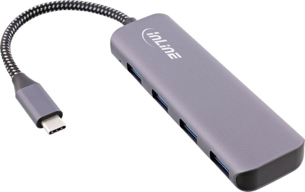 HUB USB InLine InLine® USB 3.2 Hub, USB Type-C la 4x USB A 10Gb/s, aluminiu, gri