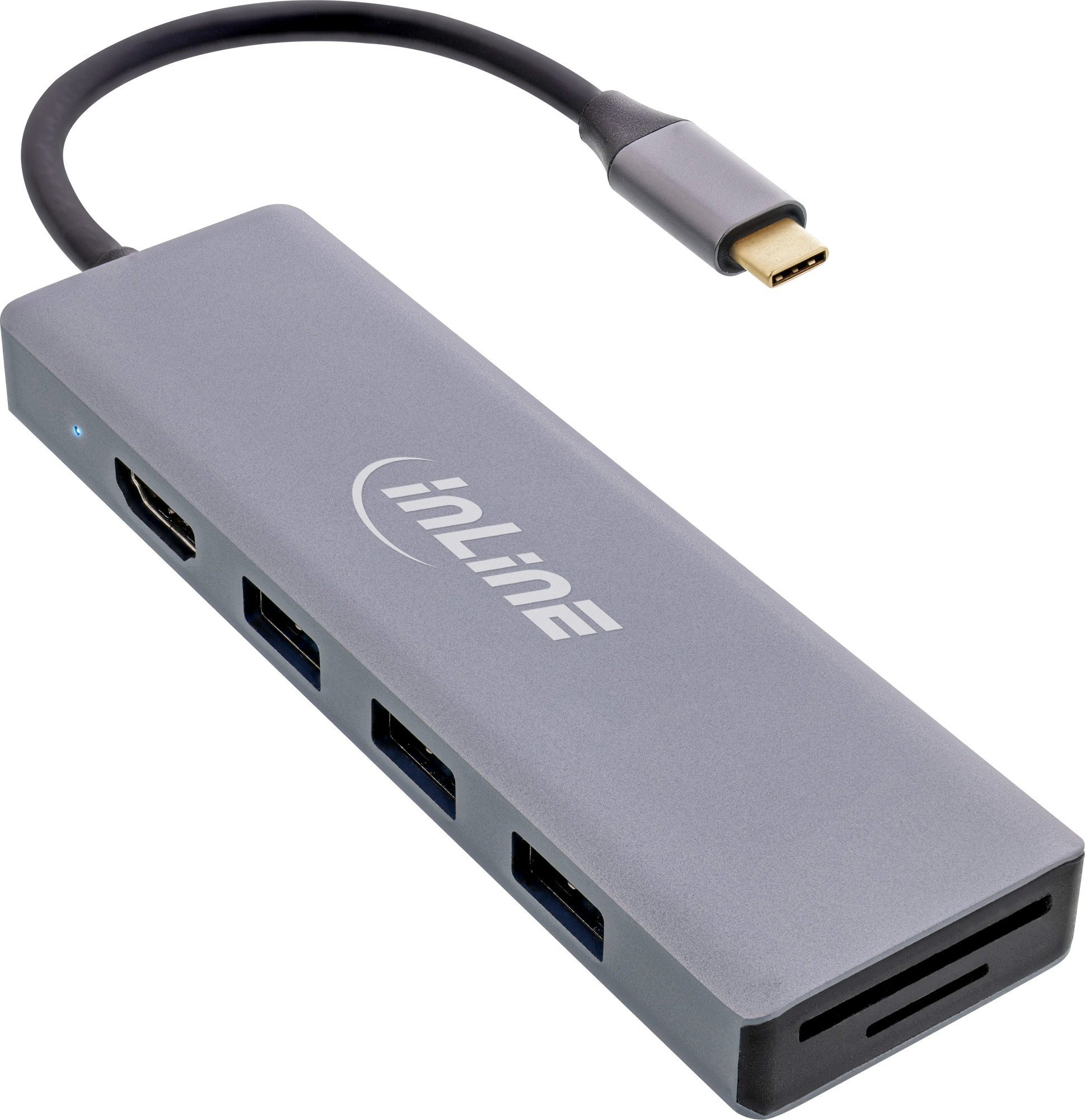 Hub-uri - HUB USB InLine® USB 3.2 Type-C Multi Hub (3x USB-A 5Gb/s + USB Type-C (PD 100W), cititor de carduri, HDMI 4K@30Hz), OTG, carcasă din aluminiu