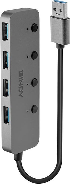 HUB USB Lindy LINDY Hub USB 3.0 Comutatoare pornit/oprit 4 porturi gri