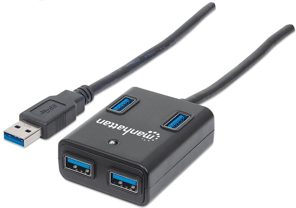 Hub USB Manhattan SuperSpeed, 4 porturi, USB 3.0, Negru