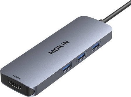 HUB USB Mokin Adapter Hub MOKiN 8w1 USB-C do 2x 4K 60Hz HDMI + USB-C + 3x USB 3.0 + SD + Micro SD (srebrny)
