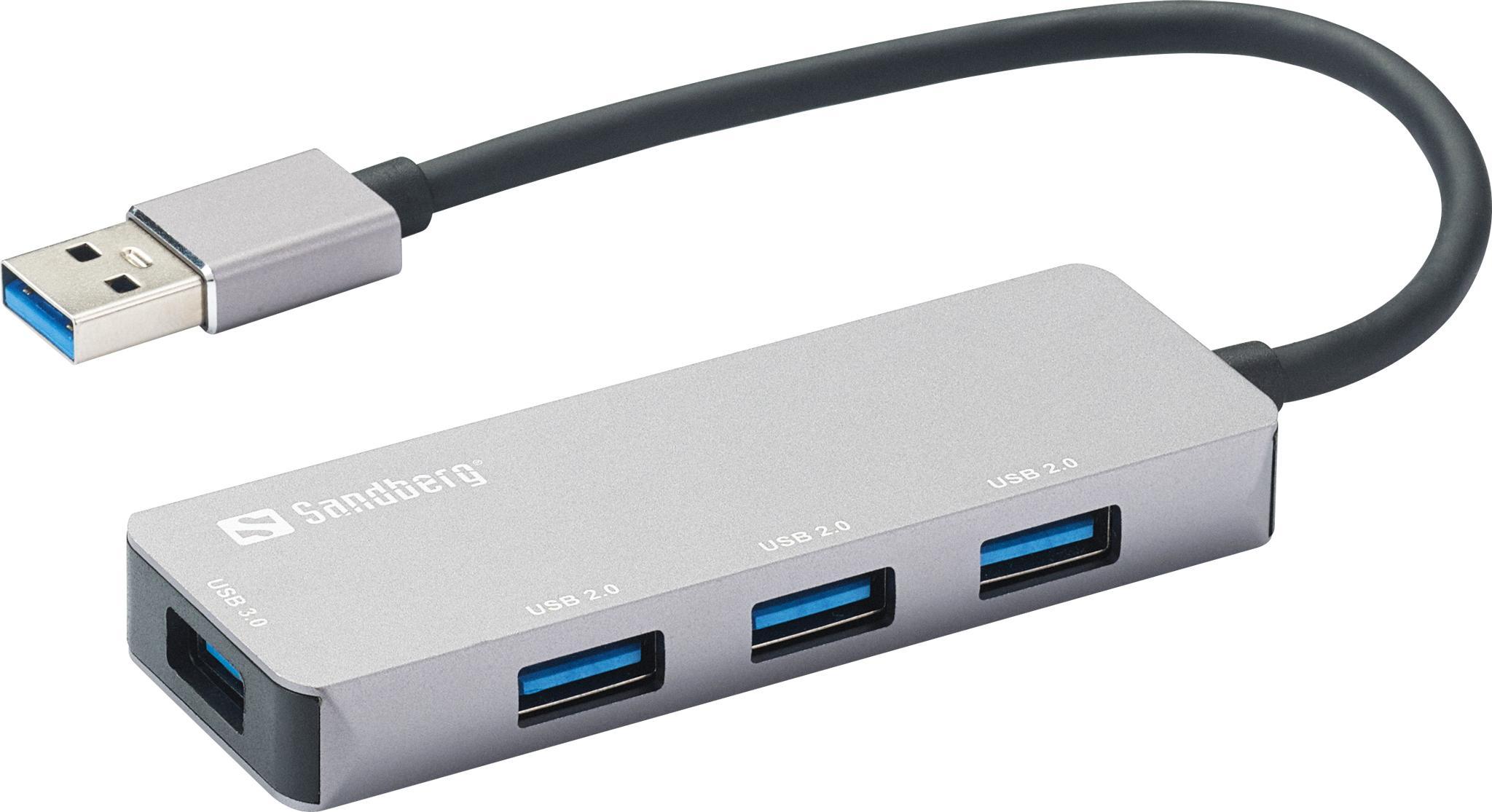 Hub-uri - Hub USB 3.0 1x USB 3.0, 3x USB 2.0, Sandberg 333-67, aluminiu
