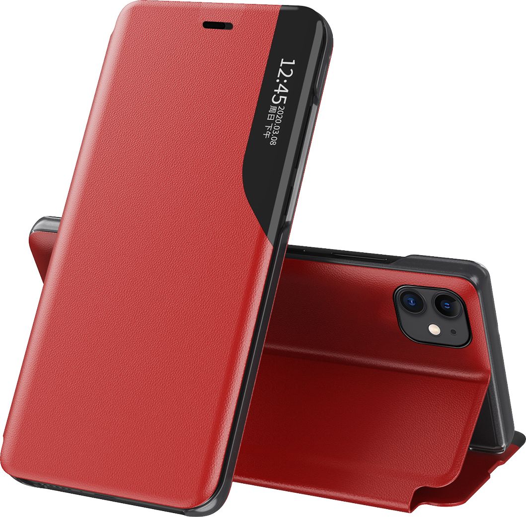 Hurtel Eco Leather View Case elegancki futerał etui z klapką i funkcją podstawki iPhone 13 mini czerwony