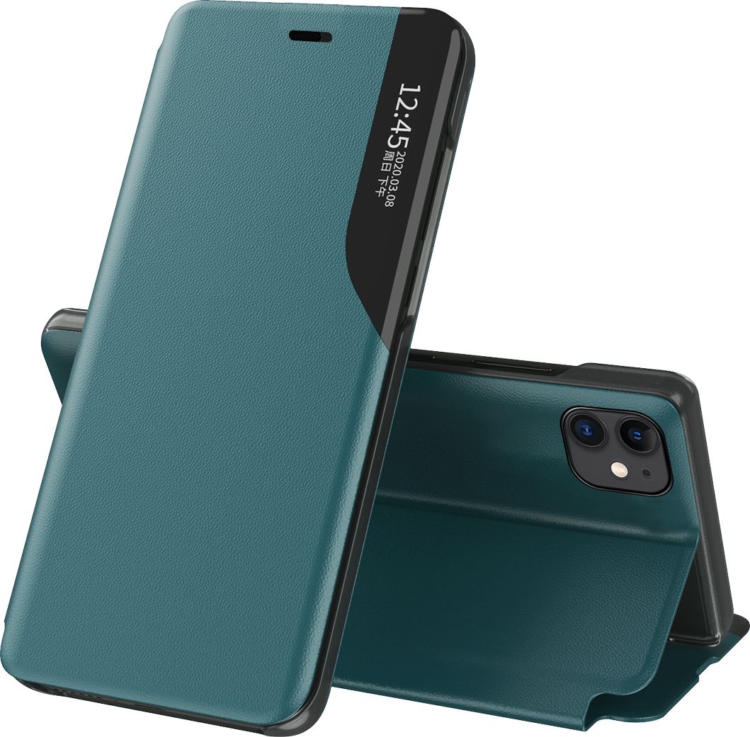 Hurtel Eco Leather View Case elegancki futerał etui z klapką i funkcją podstawki iPhone 13 Pro Max zielony