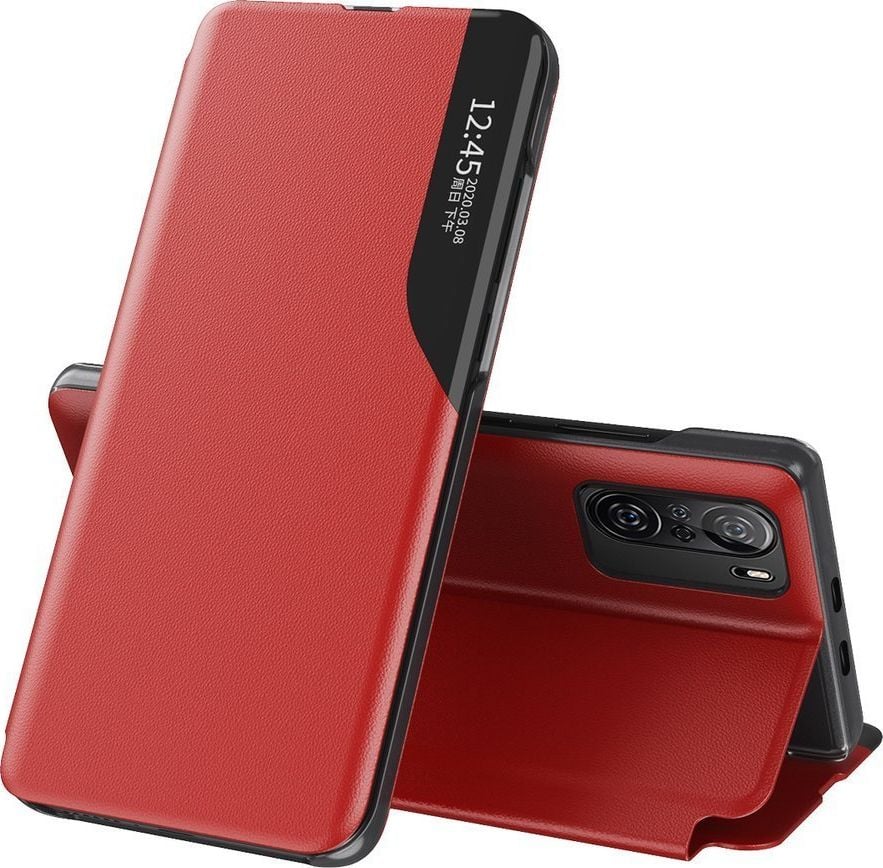 Hurtel Eco Leather View Case elegancki futerał etui z klapką i funkcją podstawki Xiaomi Redmi K40 Pro+ / K40 Pro / K40 / Poco F3 czerwony