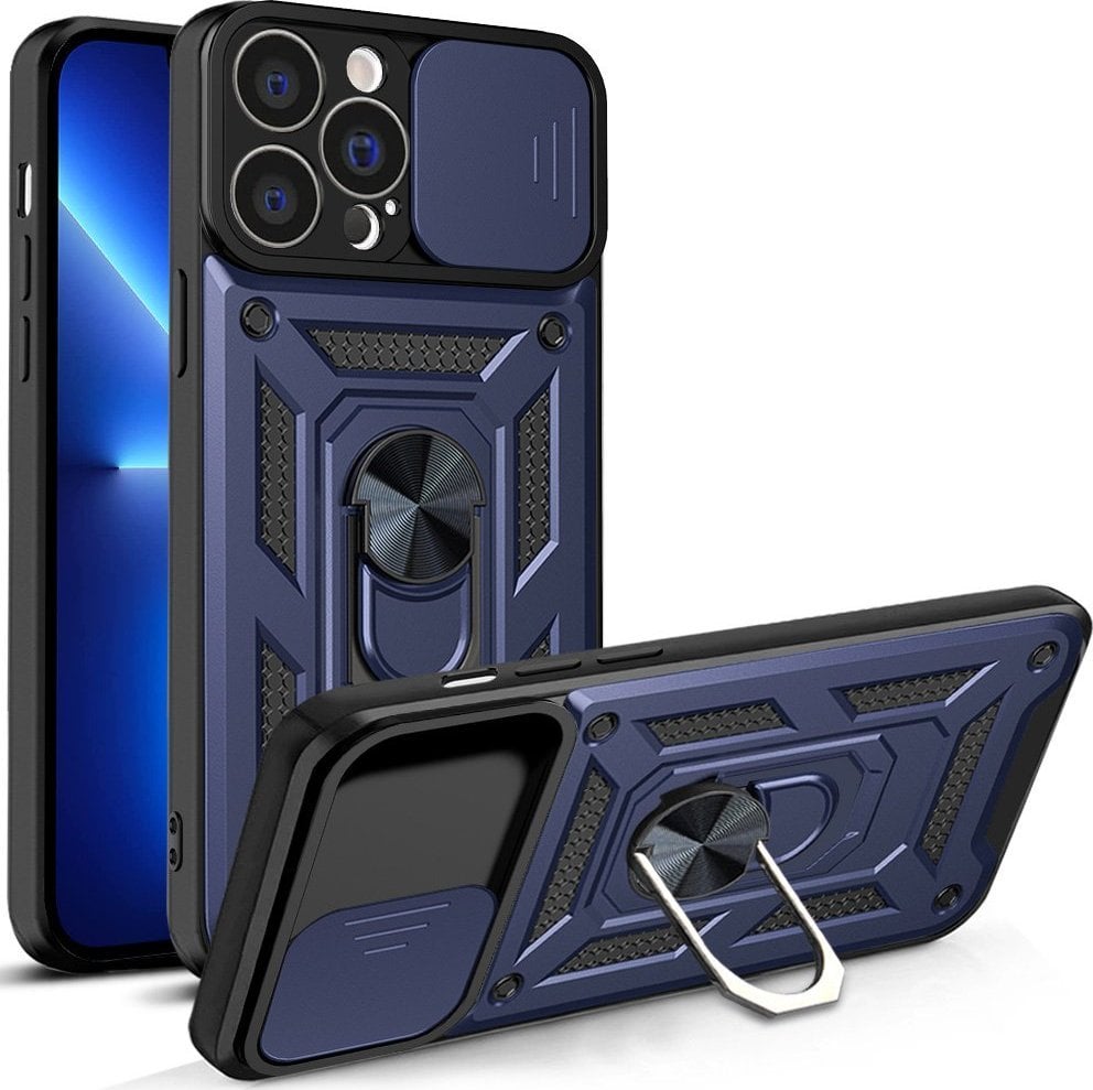 Hurtel Hybrid Armor Camshield etui iPhone 13 Pro Max pancerny pokrowiec z osłoną na aparat niebieskie