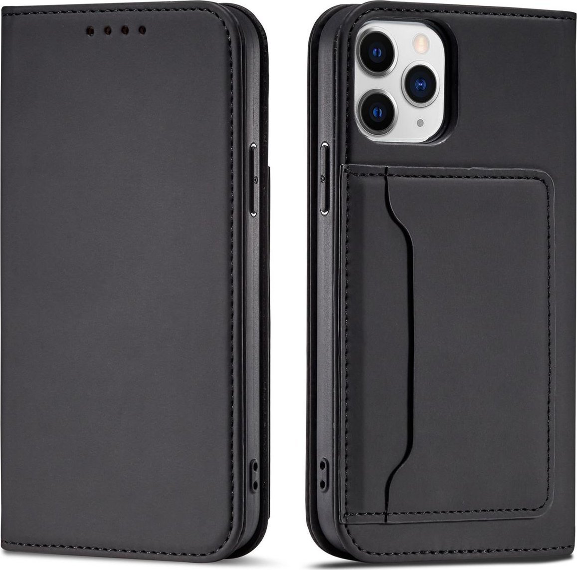 Hurtel Magnet Card Case etui do iPhone 12 Pro Max pokrowiec portfel na karty kartę podstawka czarny