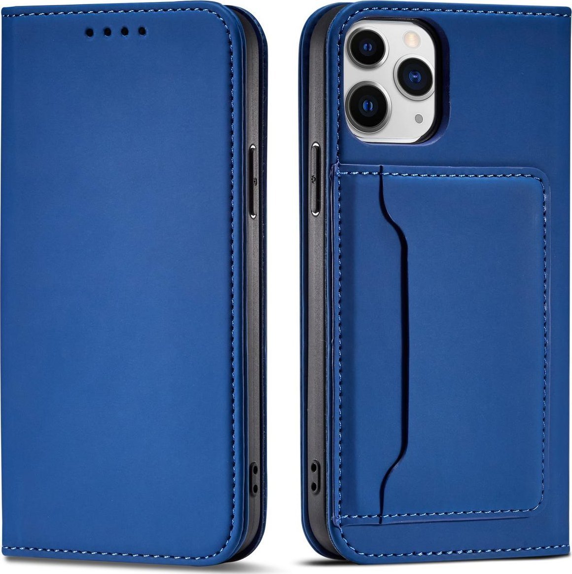 Hurtel Magnet Card Case etui do iPhone 12 Pro Max pokrowiec portfel na karty kartę podstawka niebieski