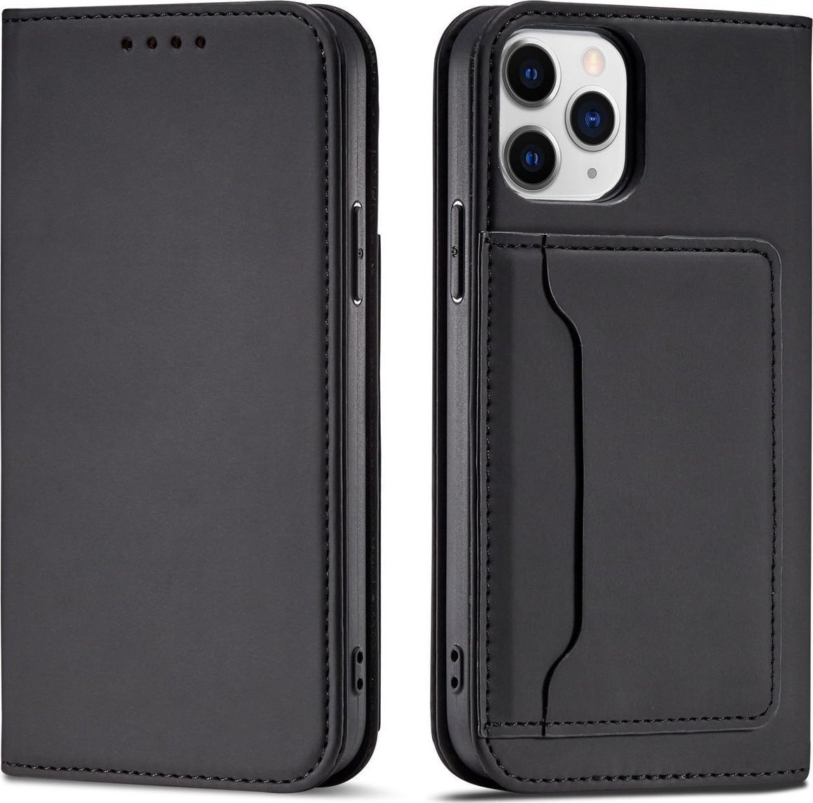 Hurtel Magnet Card Case etui do iPhone 12 Pro pokrowiec portfel na karty kartę podstawka czarny