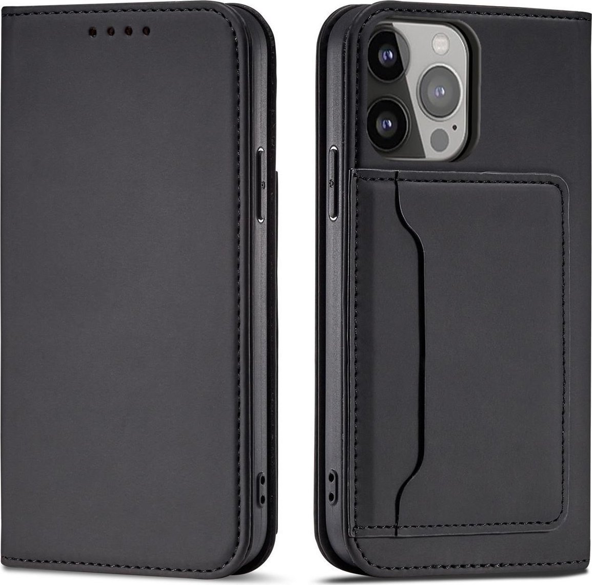 Hurtel Magnet Card Case etui do iPhone 13 Pro Max pokrowiec portfel na karty kartę podstawka czarny