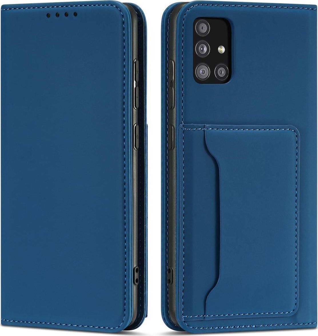 Hurtel Magnet Card Case etui do Samsung Galaxy A53 5G pokrowiec portfel na karty kartę podstawka niebieski
