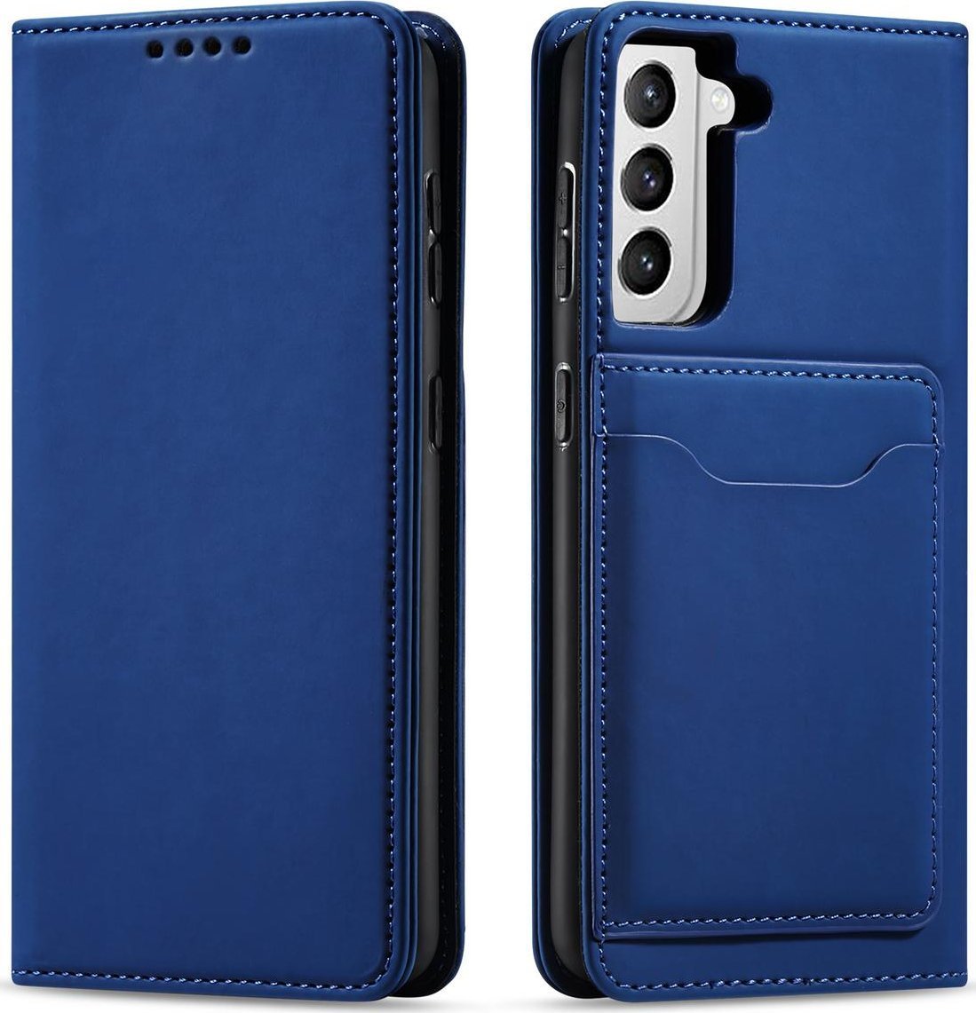 Hurtel Magnet Card Case etui do Samsung Galaxy S22+ (S22 Plus) pokrowiec portfel na karty kartę podstawka niebieski