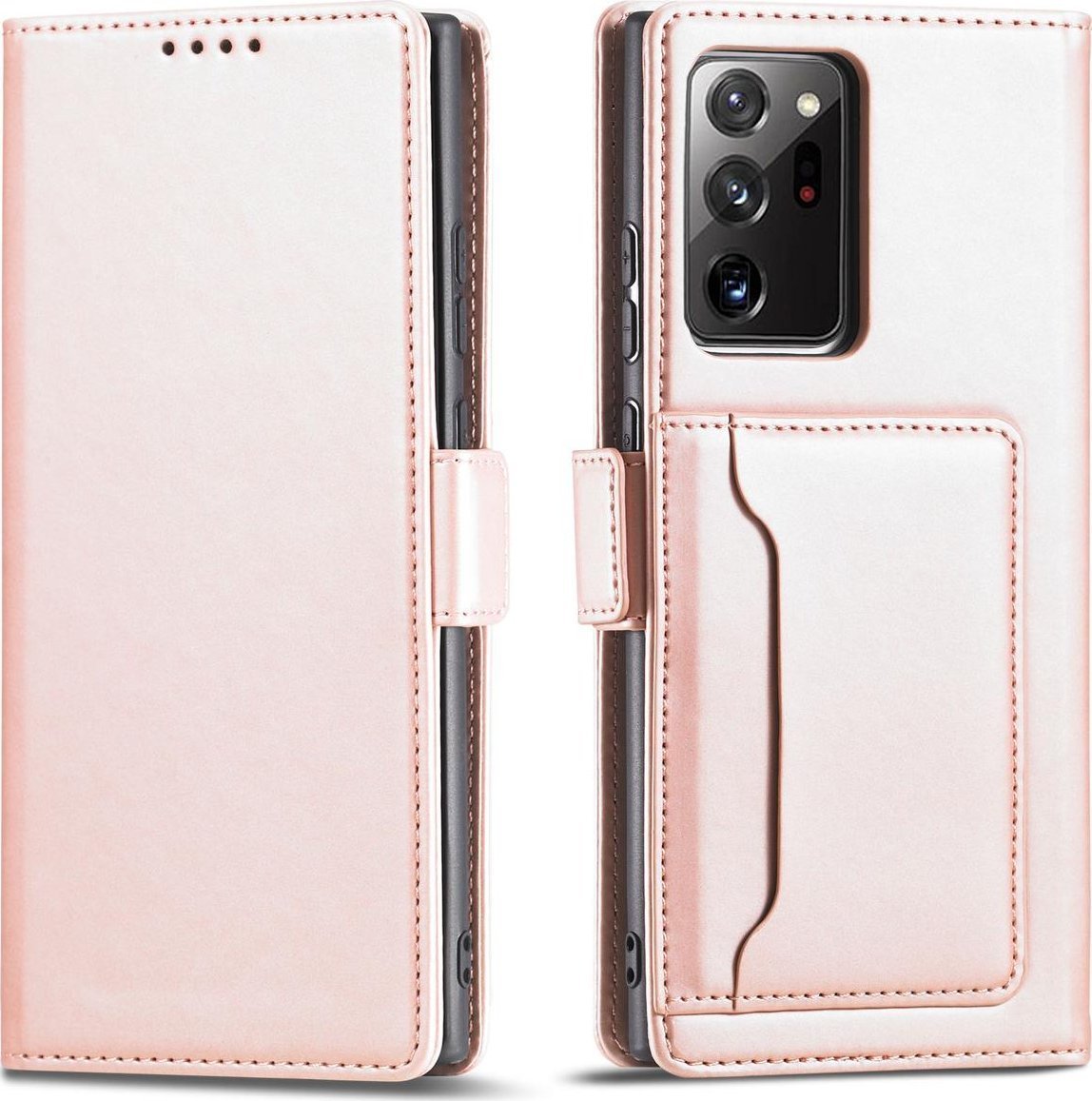 Hurtel Magnet Card Case etui do Samsung Galaxy S22 Ultra pokrowiec portfel na karty kartę podstawka różowy