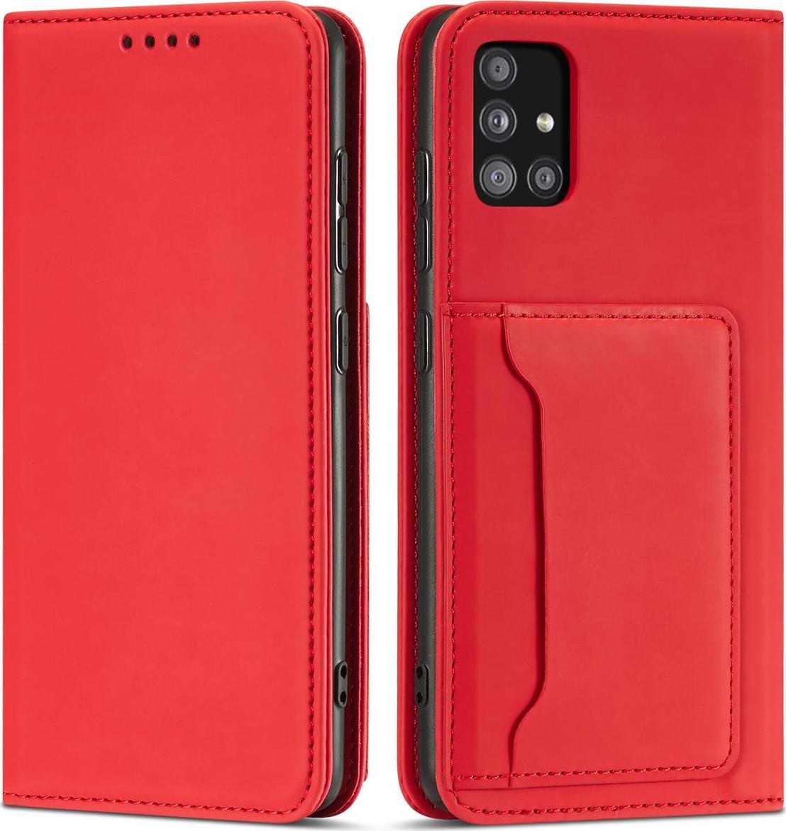 Hurtel Magnet Card Case etui do Xiaomi Redmi Note 11 Pro pokrowiec portfel na karty kartę podstawka czerwony