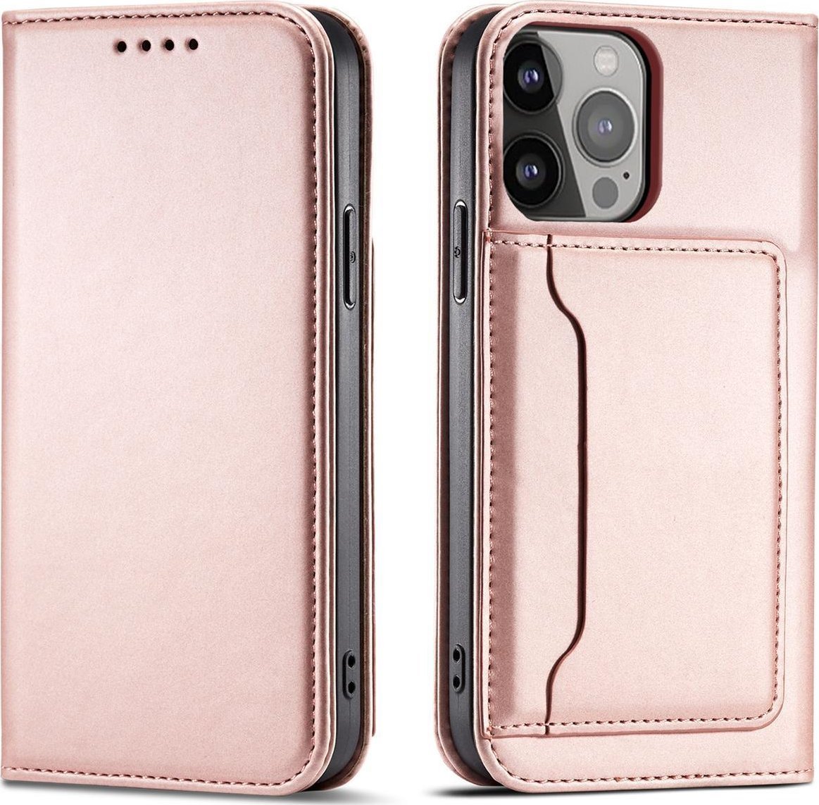 Hurtel Magnet Card Case etui iPhone 14 Pro Max pokrowiec z klapką portfel podstawka różowe