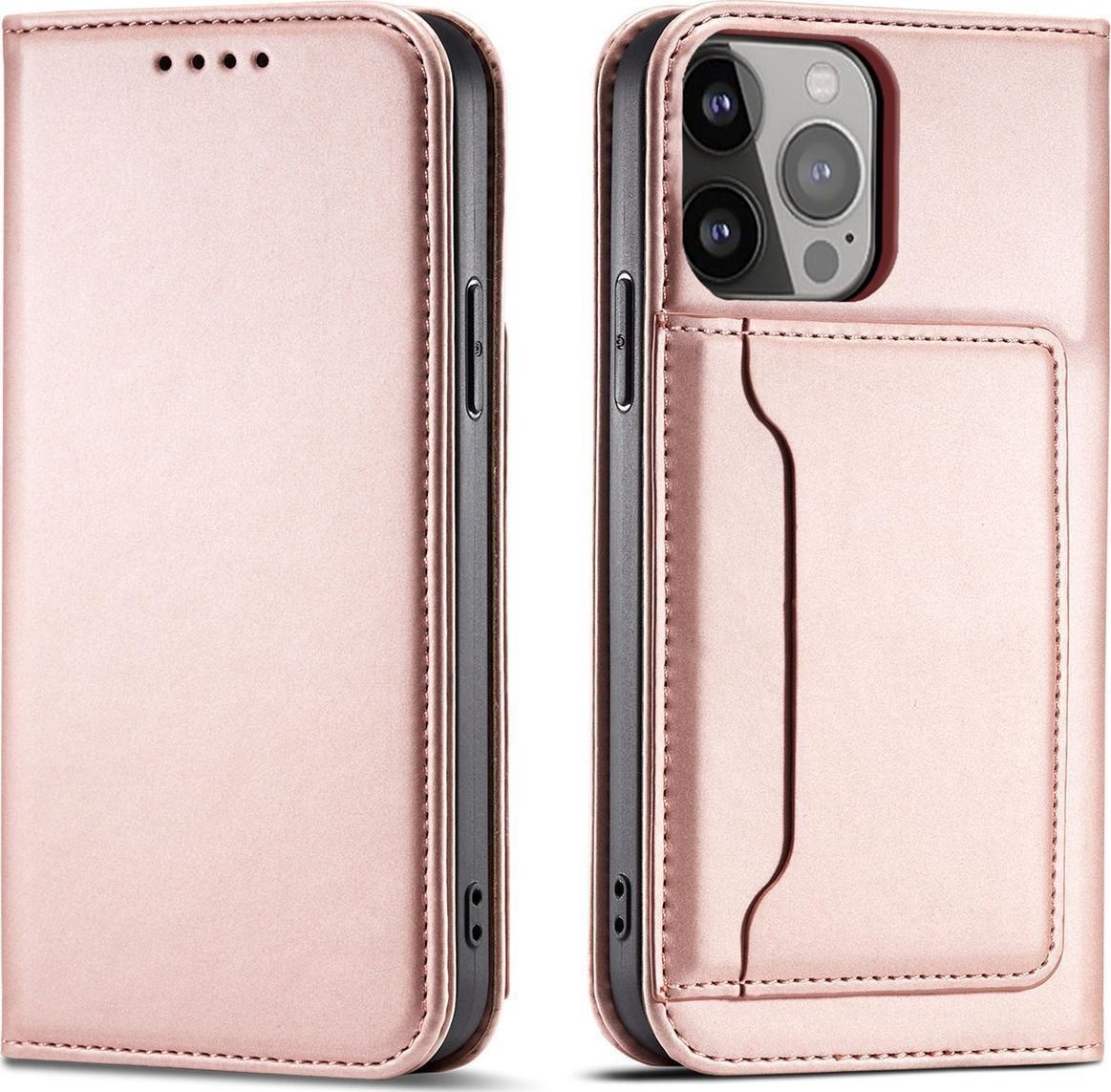 Hurtel Magnet Card Case etui Samsung Galaxy S23 Ultra pokrowiec z klapką portfel podstawka różowe