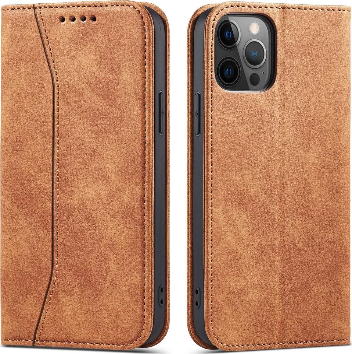 Hurtel Magnet Fancy Case etui do iPhone 12 Pro Max pokrowiec portfel na karty kartę podstawka brązowy