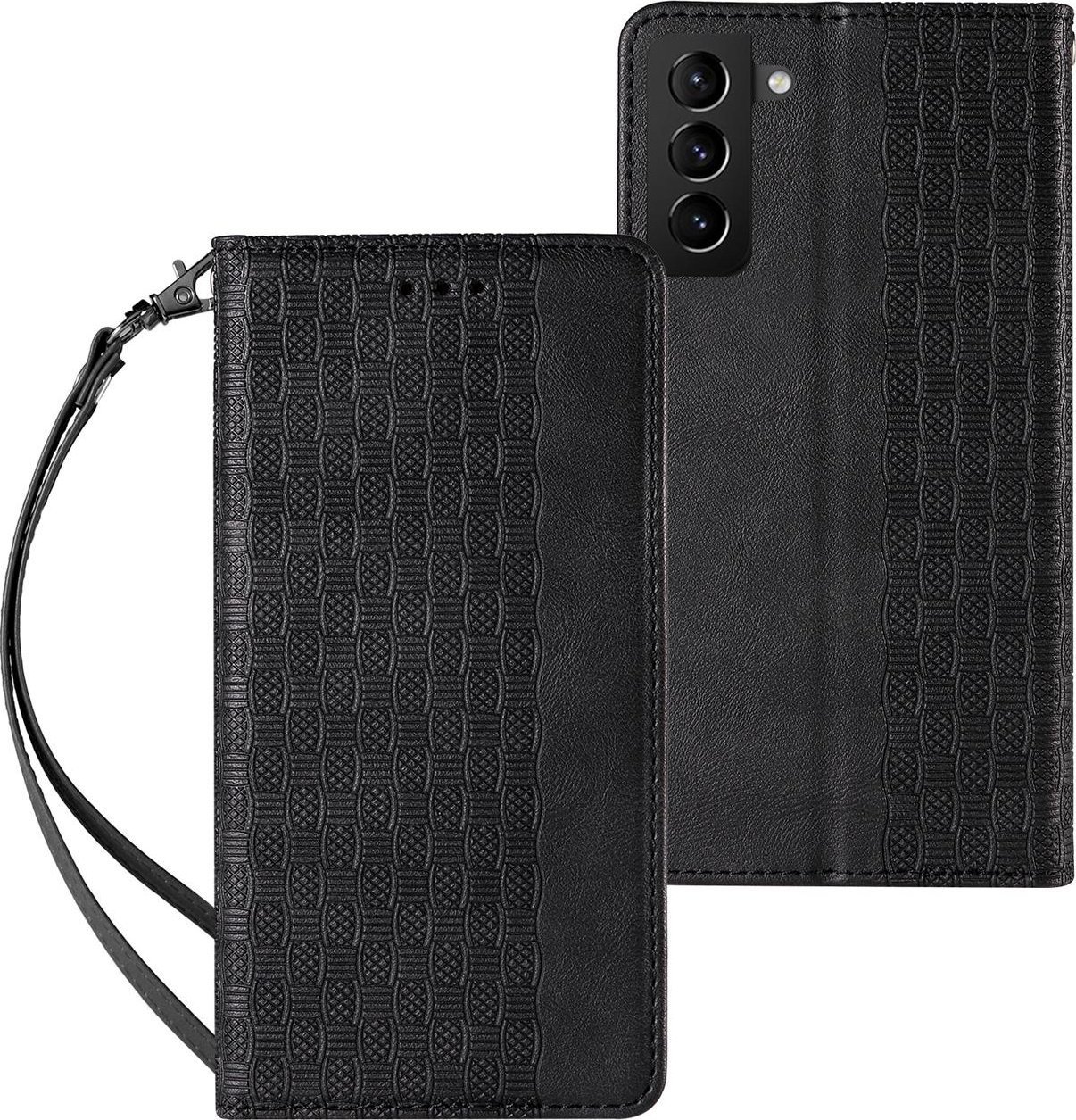 Hurtel Magnet Strap Case etui do Samsung Galaxy S22+ (S22 Plus) pokrowiec portfel + mini smycz zawieszka czarny