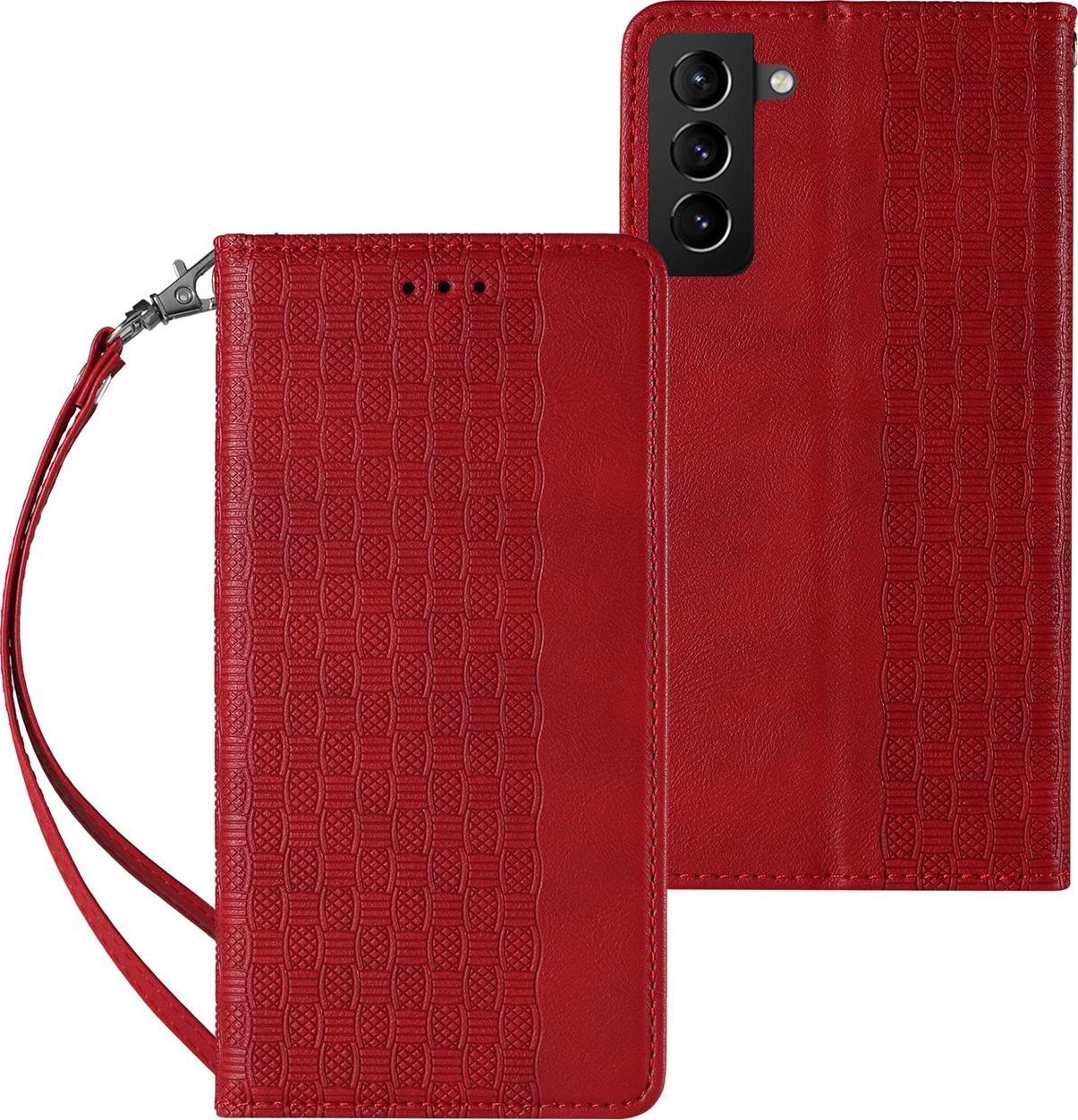 Hurtel Magnet Strap Case etui do Samsung Galaxy S22+ (S22 Plus) pokrowiec portfel + mini smycz zawieszka czerwony