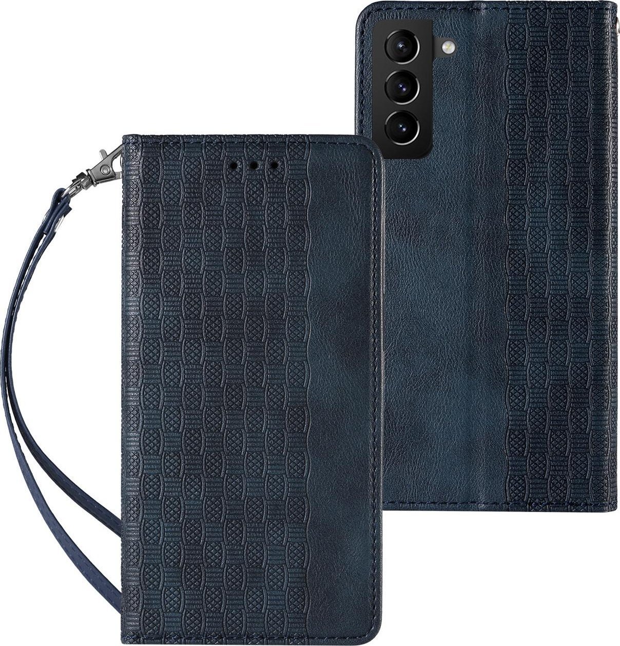 Hurtel Magnet Strap Case etui do Samsung Galaxy S22+ (S22 Plus) pokrowiec portfel + mini smycz zawieszka niebieski