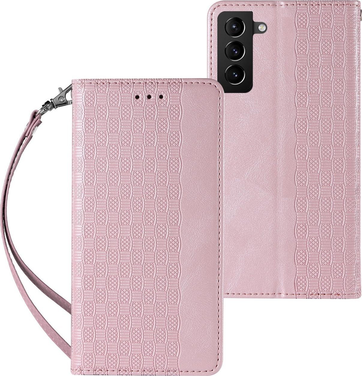 Hurtel Magnet Strap Case etui do Samsung Galaxy S22+ (S22 Plus) pokrowiec portfel + mini smycz zawieszka różowy