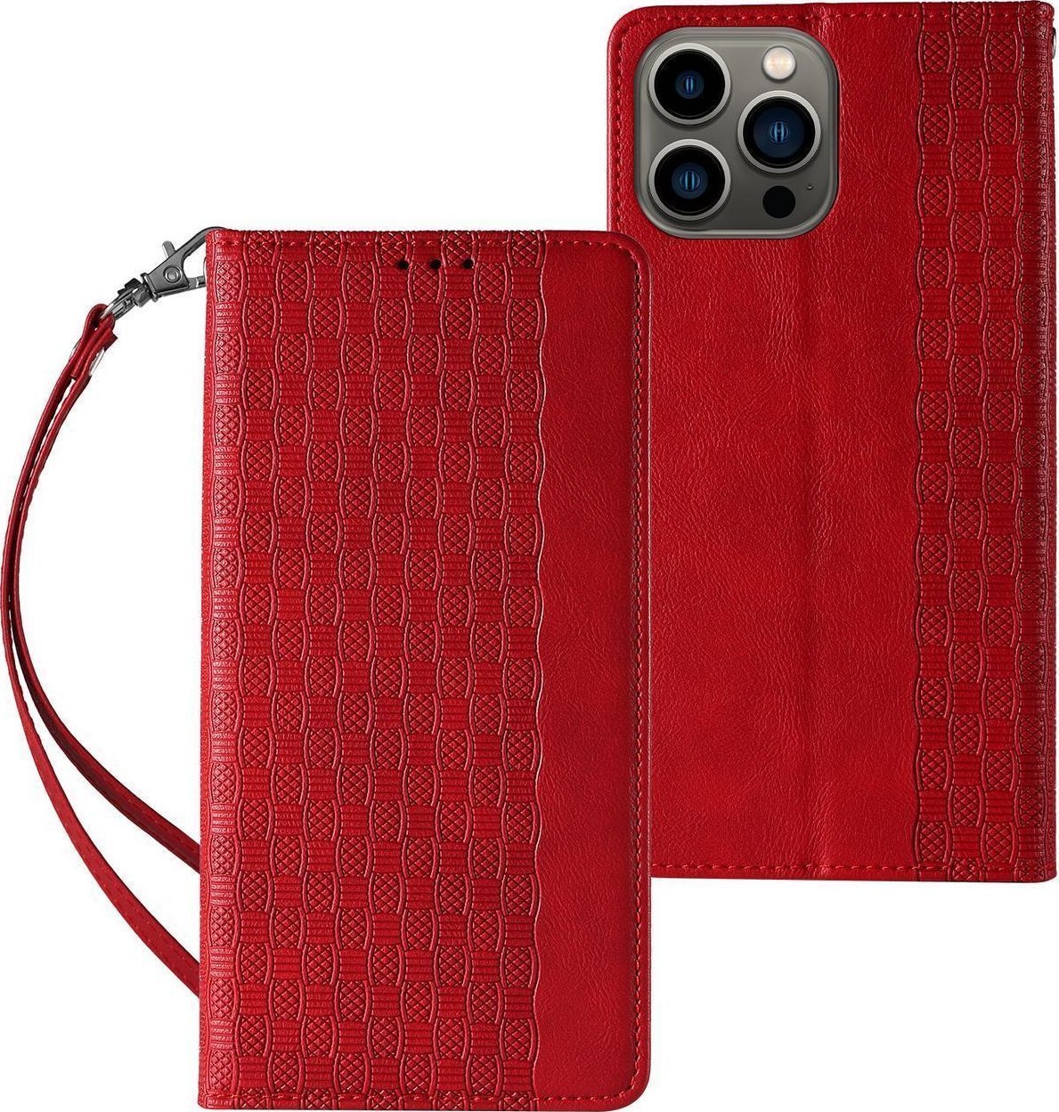 Hurtel Magnet Strap Case etui Samsung Galaxy S23 pokrowiec z klapką portfel mini smycz podstawka czerwone