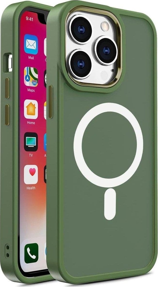 Hurtel Pancerne magnetyczne etui iPhone 14 Plus MagSafe Color Matte Case - zielone