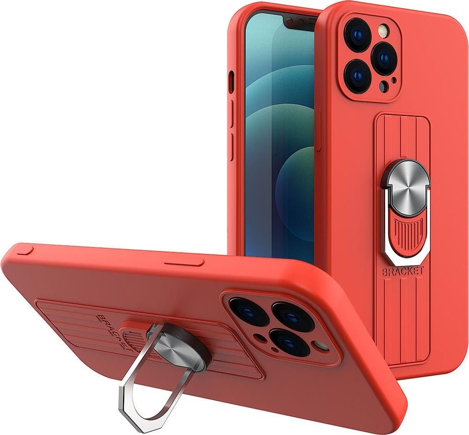 Hurtel Ring Case silikonowe etui z uchwytem na palec i podstawką do iPhone XS Max czerwony