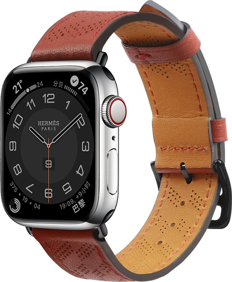 Hurtel Strap Leather skórzany pasek Apple Watch Ultra, SE, 8, 7, 6, 5, 4, 3, 2, 1 (49, 45, 44, 42 mm) opaska bransoleta czerwony