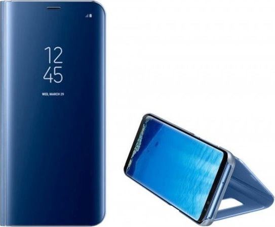 Husa Carte Clear View pentru Samsung Galaxy A02s, Functie Stand, Albastru