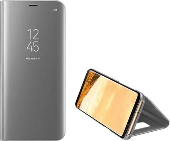 Husa Carte Clear View pentru Samsung Galaxy A02s, Functie Stand, Argintiu