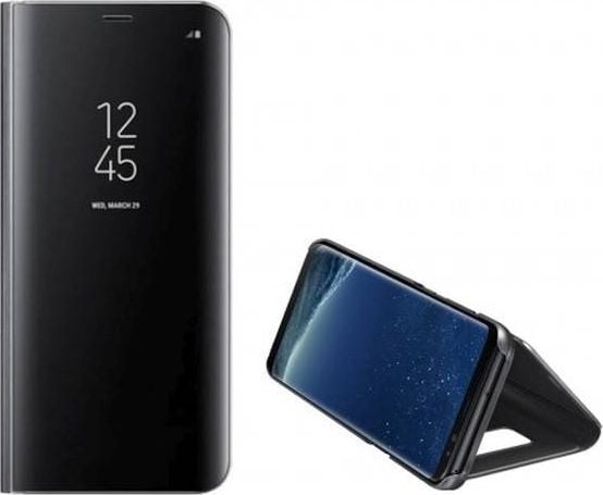 Husa Carte Clear View pentru Samsung Galaxy A02s, Functie Stand, Negru