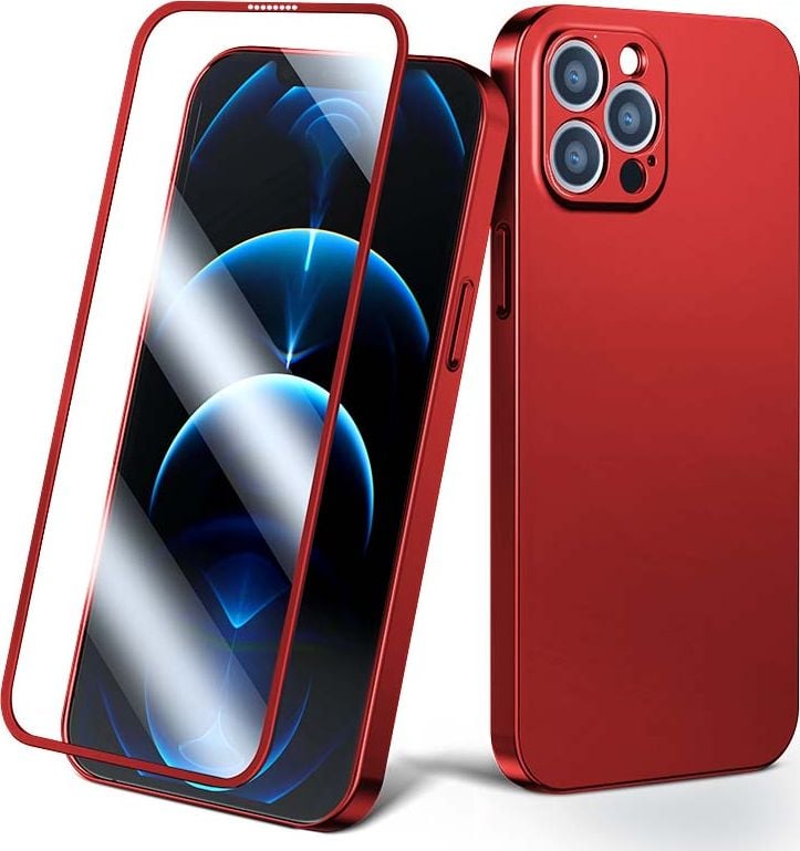 Husă completă Joyroom Joyroom 360 pentru iPhone 13 Pro Max Husă din spate și față + sticlă securizată roșie (JR-BP928 roșu)