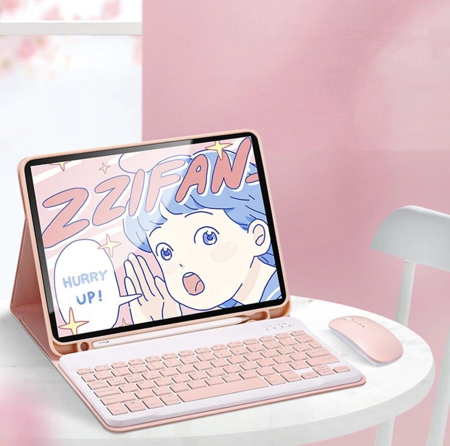 Husa cu tastatura bluetooth pentru Apple iPad 7/8 10.2 2019/2020, Piele ecologica, Roz