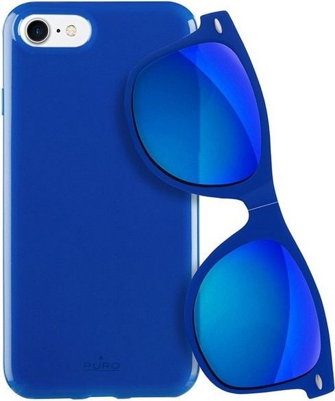 ​​​​​​​Husa de protectie Puro Sunny Kit pentru iPhone 7 / iPhone 8 + Ochelari de soare, Silicon, Albastru