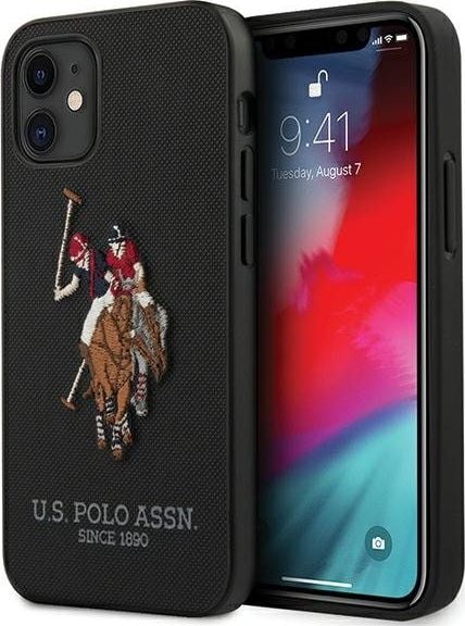 Husa de protectie US Polo Assn. Embroidery pentru iPhone 12 Mini, Piele ecologica, Negru