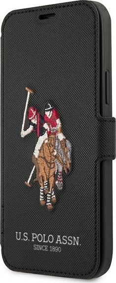 Husa de protectie US Polo Assn. Embroidery pentru iPhone 12 Mini, Piele ecologica, Negru