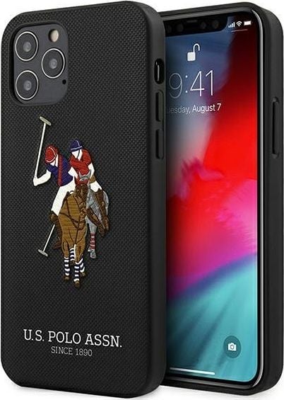 Husa de protectie US Polo Assn. Embroidery pentru iPhone 12 Pro Max, Piele ecologica, Negru