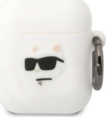 Husa Karl Lagerfeld Karl Lagerfeld KLA2RUNCHH Husa Apple AirPods 2/1 alb/alb Silicon Choupette Head 3D