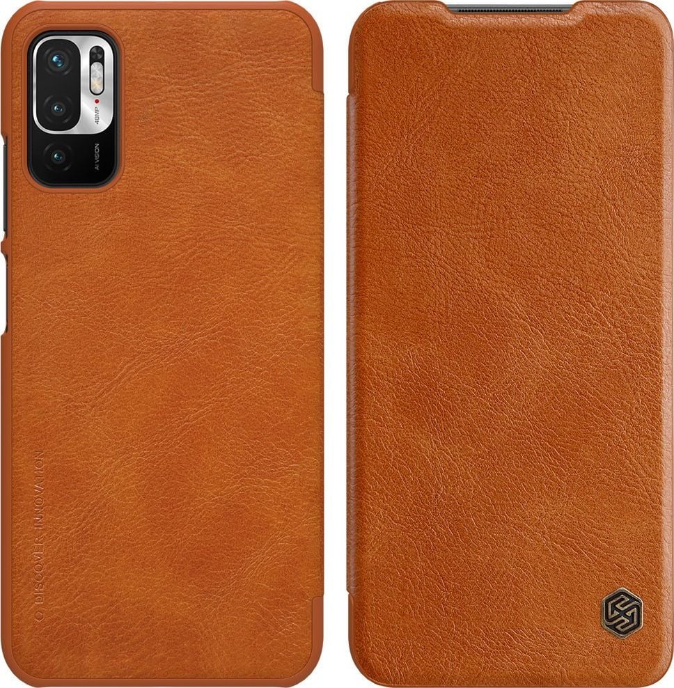 Husa Nillkin Qin Leather compatibila cu Xiaomi Poco M3 Pro 5G / Redmi Note 10 5G Brown