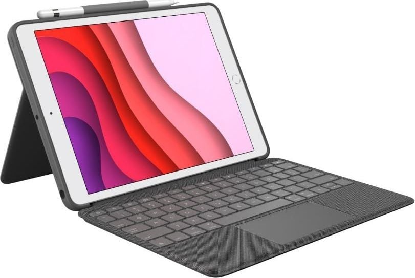 Husă pentru tabletă Logitech Combo Touch pentru iPad (a 7-a, a 8-a și a 9-a generație) - GRAPHITE - Marea Britanie (920-009629)