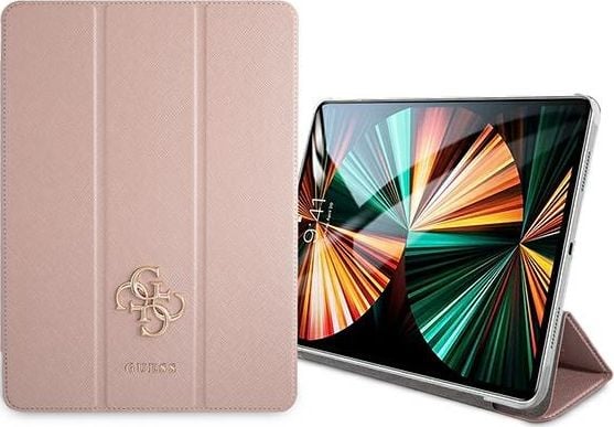 Husa Premium Guess Compatibila Cu Ipad Pro 12.9` 2021, Colectia Big Logo Metal Saffiano, Roz - 9016463