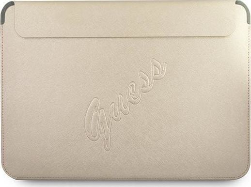 Husa Premium Guess Sleeve Saffiano Scrip Compatibila Cu Laptop / Macbook Pro / Air 13inch, Gold