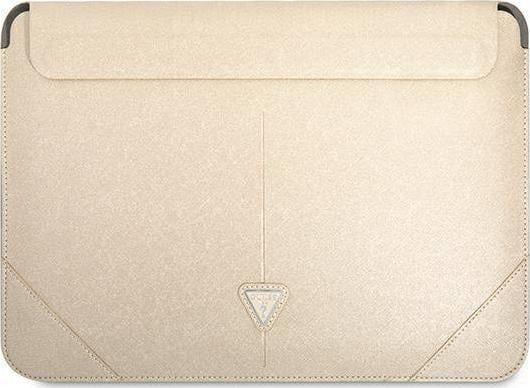 Husa Premium Guess Sleeve Saffiano Triangle Logo, Compatibila Cu Laptop / Macbook 16 inch, Crem - 39936