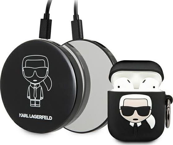 Husa Si Baterie Externa Premium Karl Lagerfeld Pentru Airpods 1 / 2, Negru